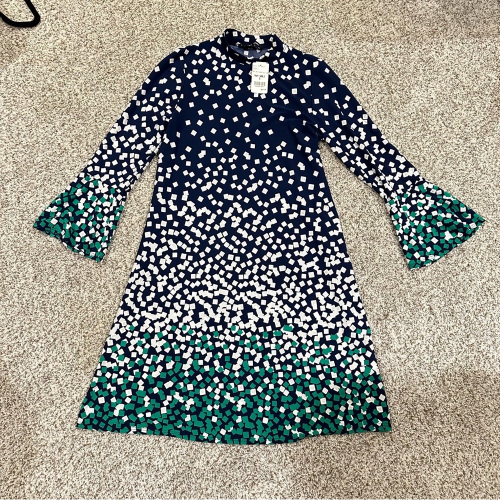 NWT TIANA B Green and Navy Dress Size Small